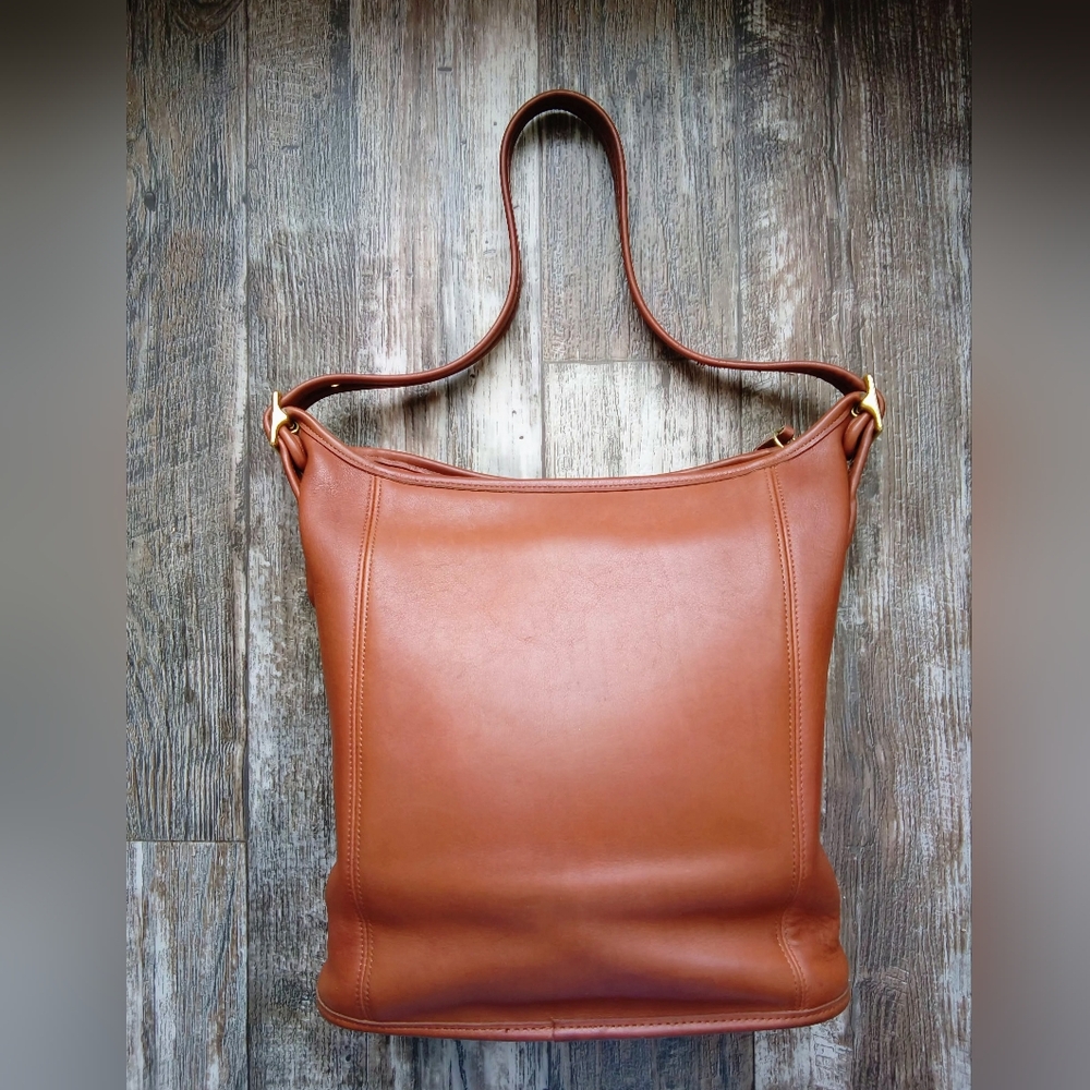 Vintage Coach Slim Duffle Sac #9060 Made In USA Brown Leather - Picture 4 of 8